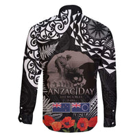 New Zealand and Cook Islands ANZAC Day Family Matching Long Sleeve Bodycon Dress and Hawaiian Shirt Gallipoli Lest We Forget Tatau Art Tribal and Maori Tattoo with Fern LT03 - Polynesian Pride