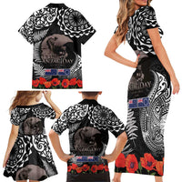 New Zealand and Cook Islands ANZAC Day Family Matching Short Sleeve Bodycon Dress and Hawaiian Shirt Gallipoli Lest We Forget Tatau Art Tribal and Maori Tattoo with Fern LT03 - Polynesian Pride