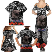 New Zealand and Cook Islands ANZAC Day Family Matching Summer Maxi Dress and Hawaiian Shirt Gallipoli Lest We Forget Tatau Art Tribal and Maori Tattoo with Fern LT03 - Polynesian Pride