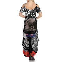 New Zealand and Cook Islands ANZAC Day Family Matching Summer Maxi Dress and Hawaiian Shirt Gallipoli Lest We Forget Tatau Art Tribal and Maori Tattoo with Fern LT03 - Polynesian Pride