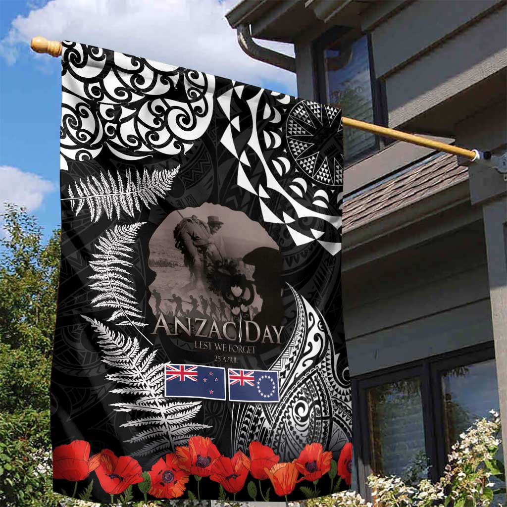 New Zealand and Cook Islands ANZAC Day Garden Flag Gallipoli Lest We Forget Tatau Art Tribal and Maori Tattoo with Fern LT03 - Polynesian Pride