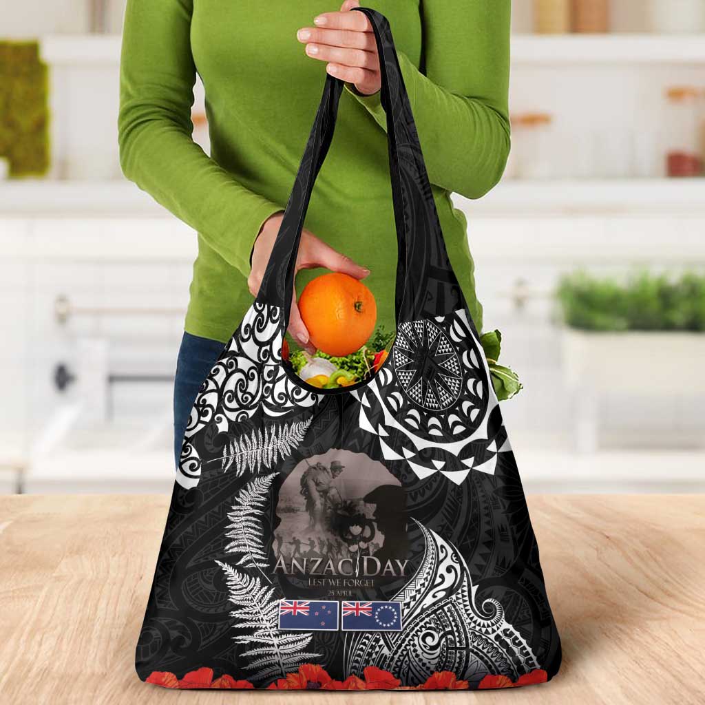 New Zealand and Cook Islands ANZAC Day Grocery Bag Gallipoli Lest We Forget Tatau Art Tribal and Maori Tattoo with Fern LT03 - Polynesian Pride