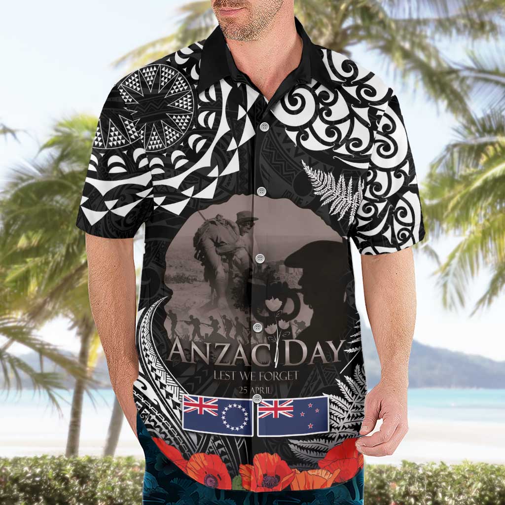 New Zealand and Cook Islands ANZAC Day Hawaiian Shirt Gallipoli Lest We Forget Tatau Art Tribal and Maori Tattoo with Fern LT03 - Polynesian Pride