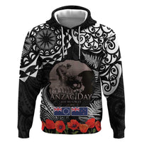 New Zealand and Cook Islands ANZAC Day Hoodie Gallipoli Lest We Forget Tatau Art Tribal and Maori Tattoo with Fern LT03 Pullover Hoodie Black - Polynesian Pride