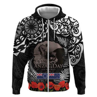 New Zealand and Cook Islands ANZAC Day Hoodie Gallipoli Lest We Forget Tatau Art Tribal and Maori Tattoo with Fern LT03 Zip Hoodie Black - Polynesian Pride