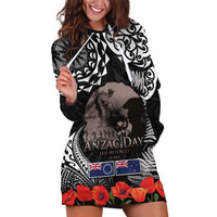 New Zealand and Cook Islands ANZAC Day Hoodie Dress Gallipoli Lest We Forget Tatau Art Tribal and Maori Tattoo with Fern LT03 Black - Polynesian Pride