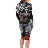 New Zealand and Cook Islands ANZAC Day Long Sleeve Bodycon Dress Gallipoli Lest We Forget Tatau Art Tribal and Maori Tattoo with Fern LT03 - Polynesian Pride