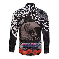 New Zealand and Cook Islands ANZAC Day Long Sleeve Button Shirt Gallipoli Lest We Forget Tatau Art Tribal and Maori Tattoo with Fern LT03 - Polynesian Pride