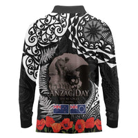 New Zealand and Cook Islands ANZAC Day Long Sleeve Polo Shirt Gallipoli Lest We Forget Tatau Art Tribal and Maori Tattoo with Fern LT03 - Polynesian Pride