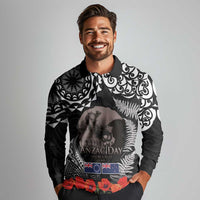 New Zealand and Cook Islands ANZAC Day Long Sleeve Polo Shirt Gallipoli Lest We Forget Tatau Art Tribal and Maori Tattoo with Fern LT03 - Polynesian Pride