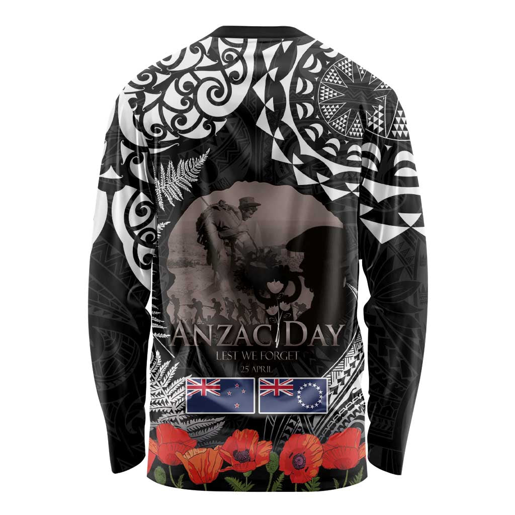 New Zealand and Cook Islands ANZAC Day Long Sleeve Shirt Gallipoli Lest We Forget Tatau Art Tribal and Maori Tattoo with Fern LT03 - Polynesian Pride