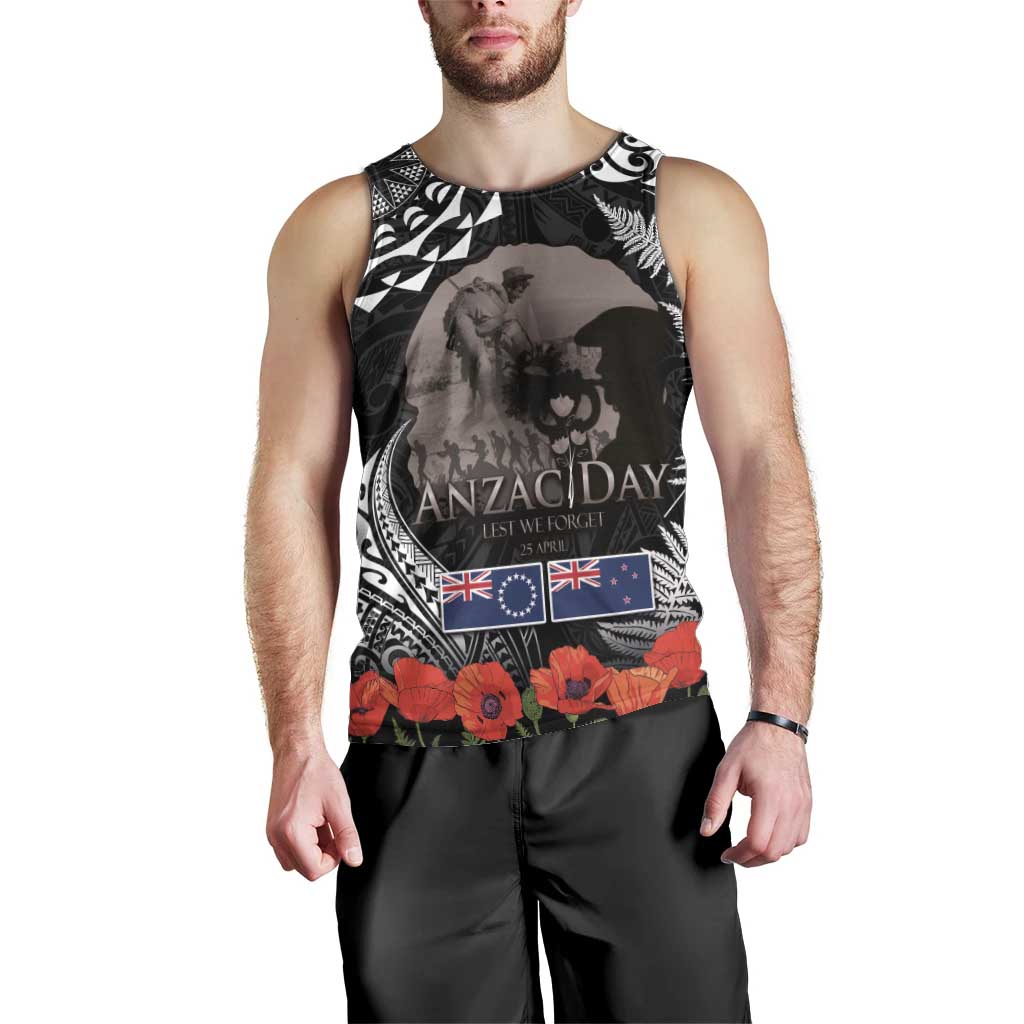 New Zealand and Cook Islands ANZAC Day Men Tank Top Gallipoli Lest We Forget Tatau Art Tribal and Maori Tattoo with Fern LT03 - Polynesian Pride