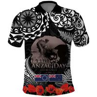 New Zealand and Cook Islands ANZAC Day Polo Shirt Gallipoli Lest We Forget Tatau Art Tribal and Maori Tattoo with Fern LT03 Black - Polynesian Pride