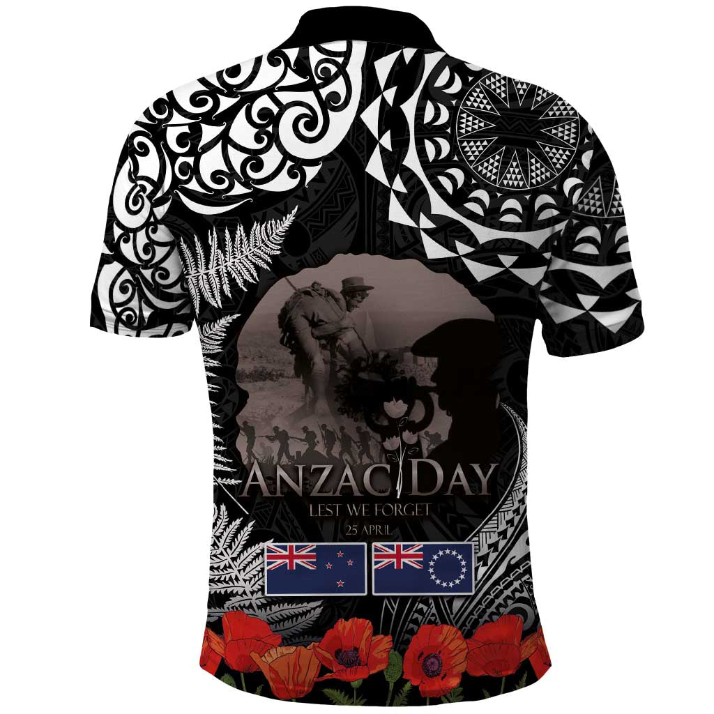 New Zealand and Cook Islands ANZAC Day Polo Shirt Gallipoli Lest We Forget Tatau Art Tribal and Maori Tattoo with Fern LT03 - Polynesian Pride