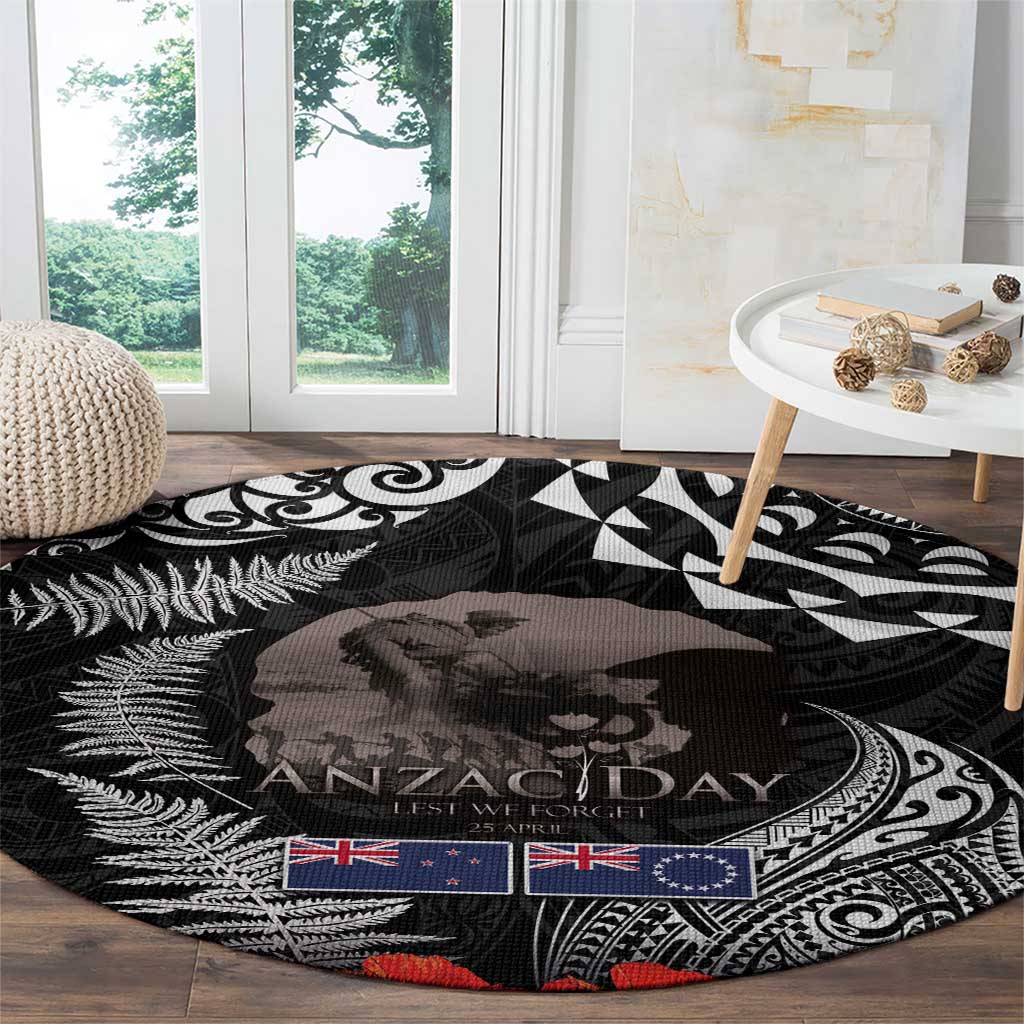 New Zealand and Cook Islands ANZAC Day Round Carpet Gallipoli Lest We Forget Tatau Art Tribal and Maori Tattoo with Fern LT03 - Polynesian Pride