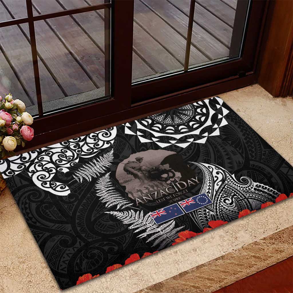 New Zealand and Cook Islands ANZAC Day Rubber Doormat Gallipoli Lest We Forget Tatau Art Tribal and Maori Tattoo with Fern LT03 - Polynesian Pride