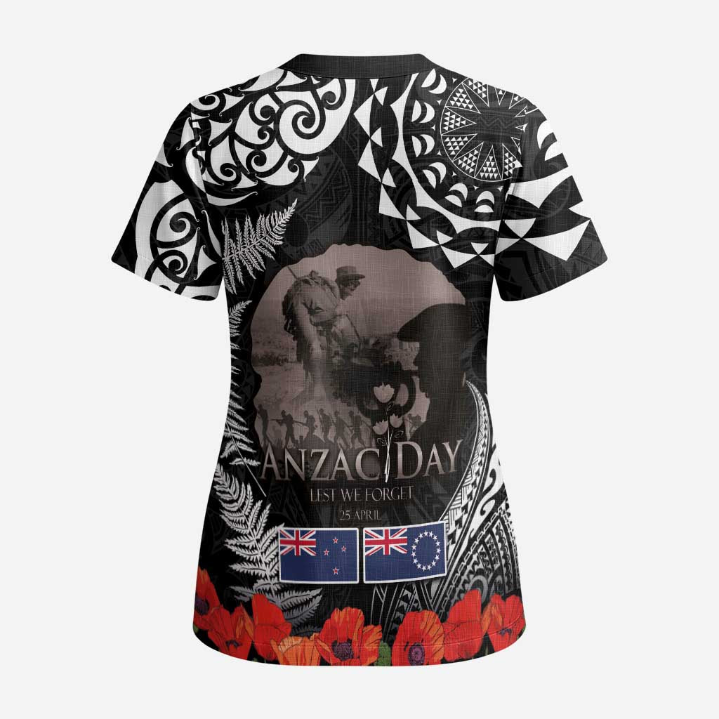 New Zealand and Cook Islands ANZAC Day Scrub Top Gallipoli Lest We Forget Tatau Art Tribal and Maori Tattoo with Fern LT03 - Polynesian Pride
