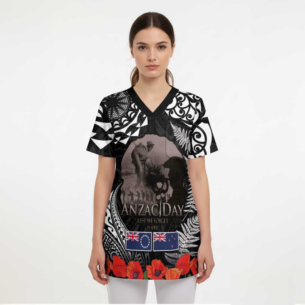 New Zealand and Cook Islands ANZAC Day Scrub Top Gallipoli Lest We Forget Tatau Art Tribal and Maori Tattoo with Fern LT03 - Polynesian Pride