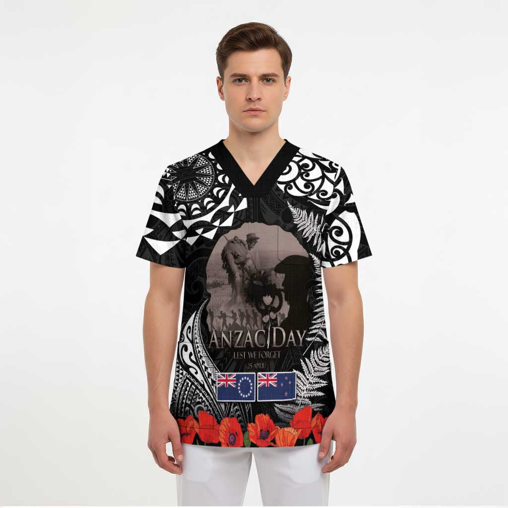 New Zealand and Cook Islands ANZAC Day Scrub Top Gallipoli Lest We Forget Tatau Art Tribal and Maori Tattoo with Fern LT03 - Polynesian Pride