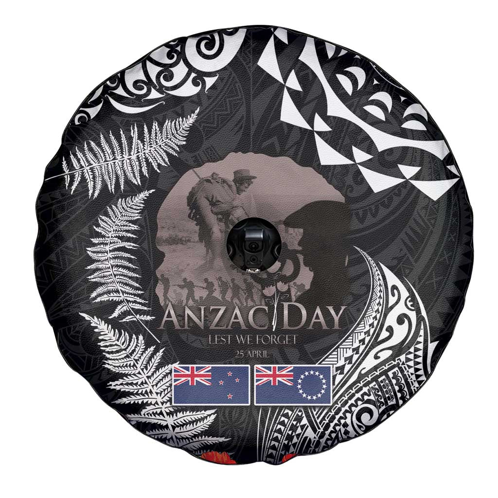 New Zealand and Cook Islands ANZAC Day Spare Tire Cover Gallipoli Lest We Forget Tatau Art Tribal and Maori Tattoo with Fern LT03 - Polynesian Pride