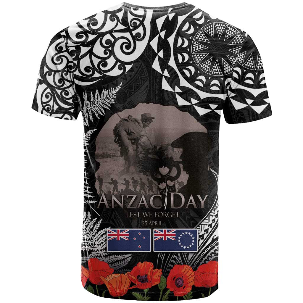 New Zealand and Cook Islands ANZAC Day T Shirt Gallipoli Lest We Forget Tatau Art Tribal and Maori Tattoo with Fern LT03 - Polynesian Pride