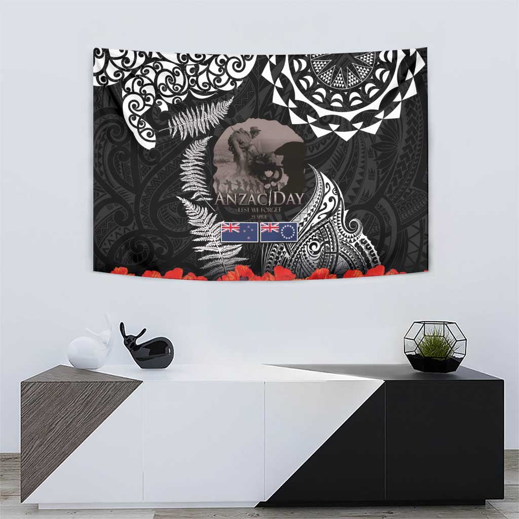 New Zealand and Cook Islands ANZAC Day Tapestry Gallipoli Lest We Forget Tatau Art Tribal and Maori Tattoo with Fern LT03 - Polynesian Pride