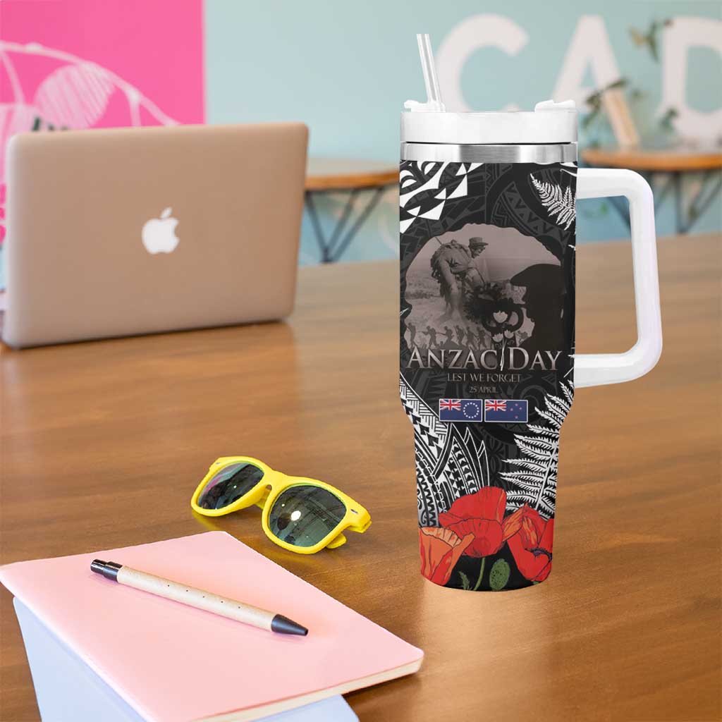 New Zealand and Cook Islands ANZAC Day Tumbler With Handle Gallipoli Lest We Forget Tatau Art Tribal and Maori Tattoo with Fern LT03 - Polynesian Pride