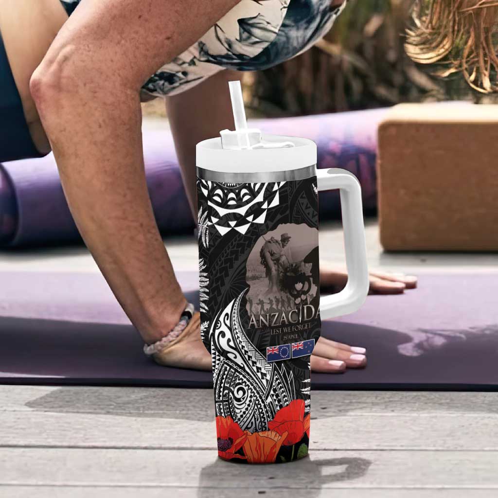 New Zealand and Cook Islands ANZAC Day Tumbler With Handle Gallipoli Lest We Forget Tatau Art Tribal and Maori Tattoo with Fern LT03 - Polynesian Pride