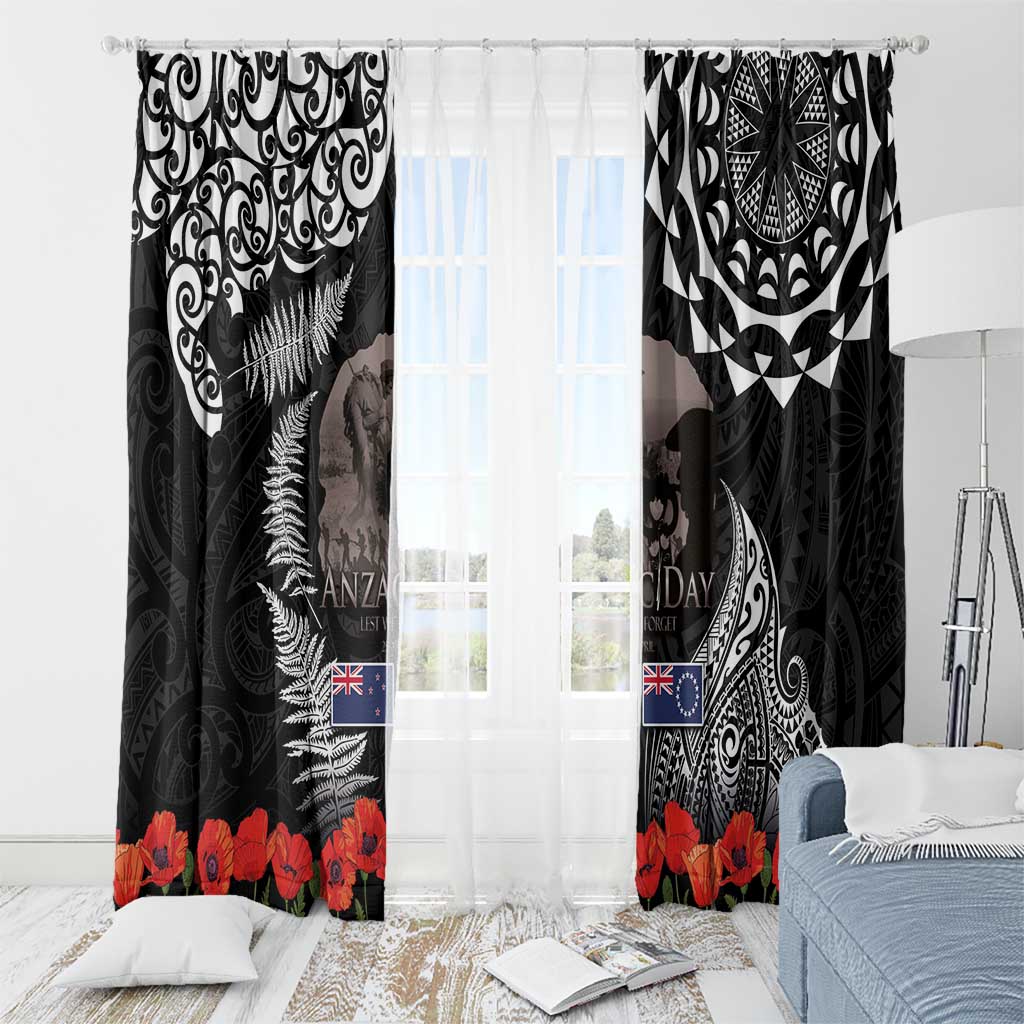 New Zealand and Cook Islands ANZAC Day Window Curtain Gallipoli Lest We Forget Tatau Art Tribal and Maori Tattoo with Fern LT03 - Polynesian Pride