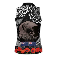 New Zealand and Cook Islands ANZAC Day Women Sleeveless Polo Shirt Gallipoli Lest We Forget Tatau Art Tribal and Maori Tattoo with Fern LT03 - Polynesian Pride