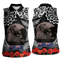 New Zealand and Cook Islands ANZAC Day Women Sleeveless Polo Shirt Gallipoli Lest We Forget Tatau Art Tribal and Maori Tattoo with Fern LT03 - Polynesian Pride
