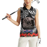New Zealand and Cook Islands ANZAC Day Women Sleeveless Polo Shirt Gallipoli Lest We Forget Tatau Art Tribal and Maori Tattoo with Fern LT03 - Polynesian Pride
