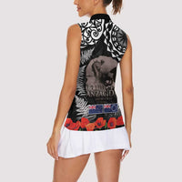 New Zealand and Cook Islands ANZAC Day Women Sleeveless Polo Shirt Gallipoli Lest We Forget Tatau Art Tribal and Maori Tattoo with Fern LT03 - Polynesian Pride