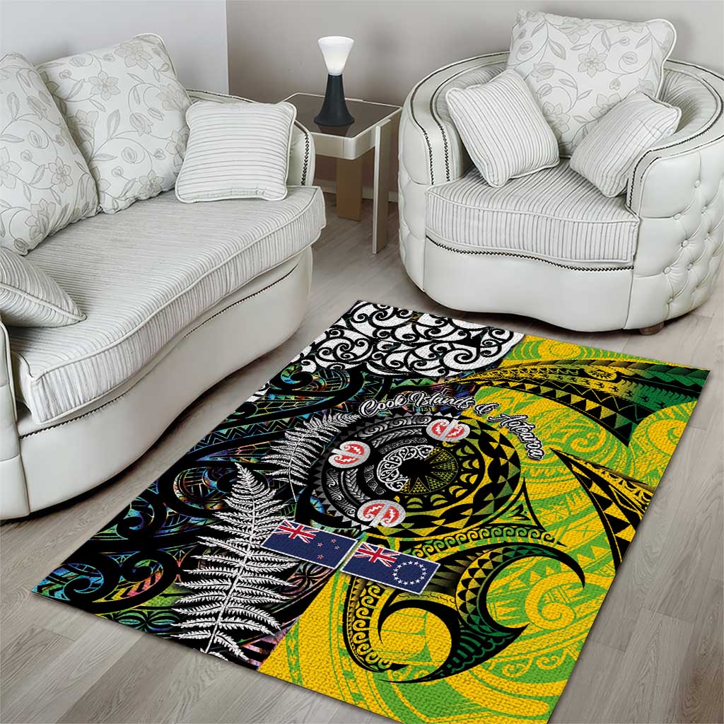 New Zealand and Cook Islands Together Area Rug Tatau Art Tribal Pattern-Maori Tattoo with Fern and Paua Shell LT03 - Polynesian Pride
