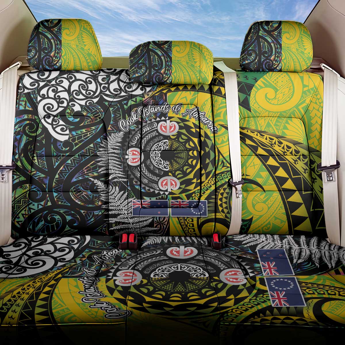 New Zealand and Cook Islands Together Back Car Seat Cover Tatau Art Tribal Pattern-Maori Tattoo with Fern and Paua Shell LT03 One Size Art - Polynesian Pride