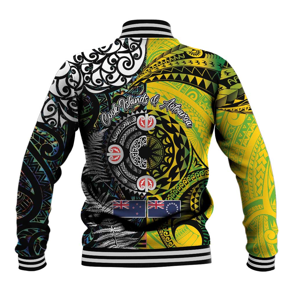 New Zealand and Cook Islands Together Baseball Jacket Tatau Art Tribal Pattern-Maori Tattoo with Fern and Paua Shell LT03 - Polynesian Pride