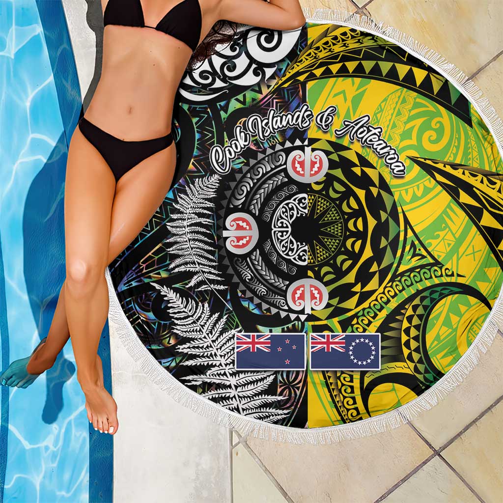 New Zealand and Cook Islands Together Beach Blanket Tatau Art Tribal Pattern-Maori Tattoo with Fern and Paua Shell LT03 - Polynesian Pride