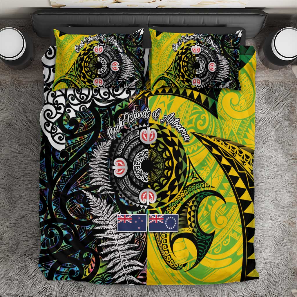 New Zealand and Cook Islands Together Bedding Set Tatau Art Tribal Pattern-Maori Tattoo with Fern and Paua Shell LT03 Art - Polynesian Pride
