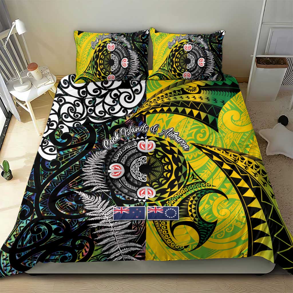New Zealand and Cook Islands Together Bedding Set Tatau Art Tribal Pattern-Maori Tattoo with Fern and Paua Shell LT03 - Polynesian Pride