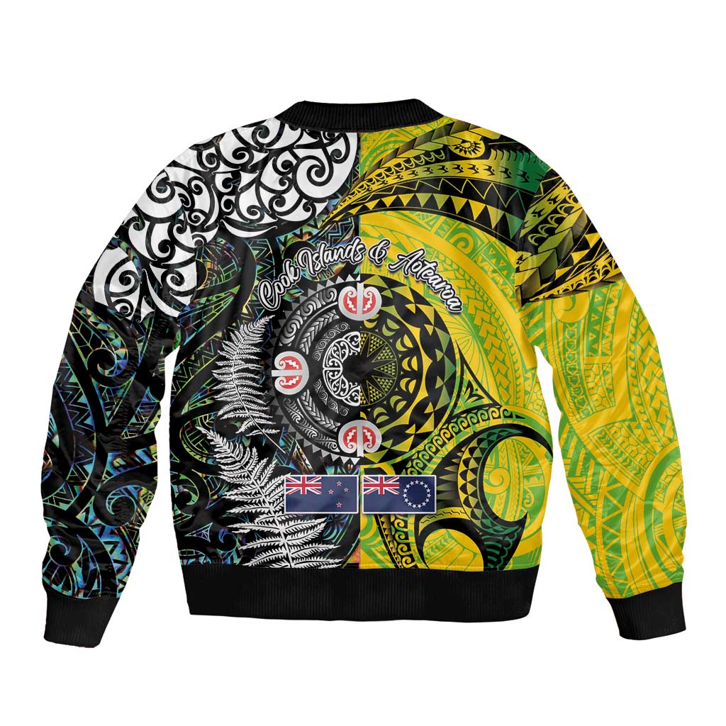 New Zealand and Cook Islands Together Bomber Jacket Tatau Art Tribal Pattern-Maori Tattoo with Fern and Paua Shell LT03 - Polynesian Pride
