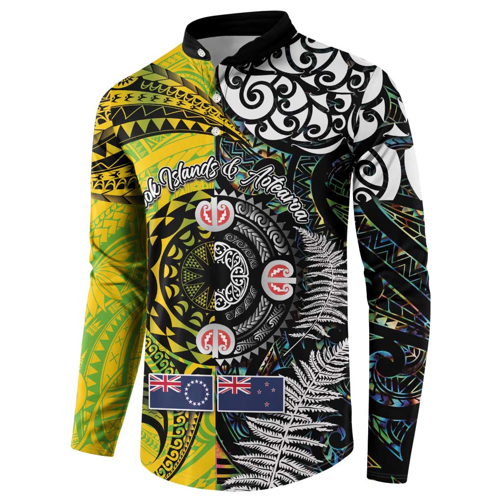 New Zealand and Cook Islands Together Button Sweatshirt Tatau Art Tribal Pattern-Maori Tattoo with Fern and Paua Shell LT03 - Polynesian Pride