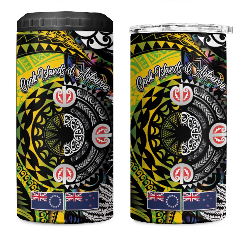 New Zealand and Cook Islands Together 4 in 1 Can Cooler Tumbler Tatau Art Tribal Pattern-Maori Tattoo with Fern and Paua Shell LT03 One Size: 16 oz Art - Polynesian Pride