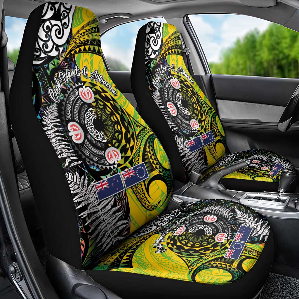 New Zealand and Cook Islands Together Car Seat Cover Tatau Art Tribal Pattern-Maori Tattoo with Fern and Paua Shell LT03 - Polynesian Pride