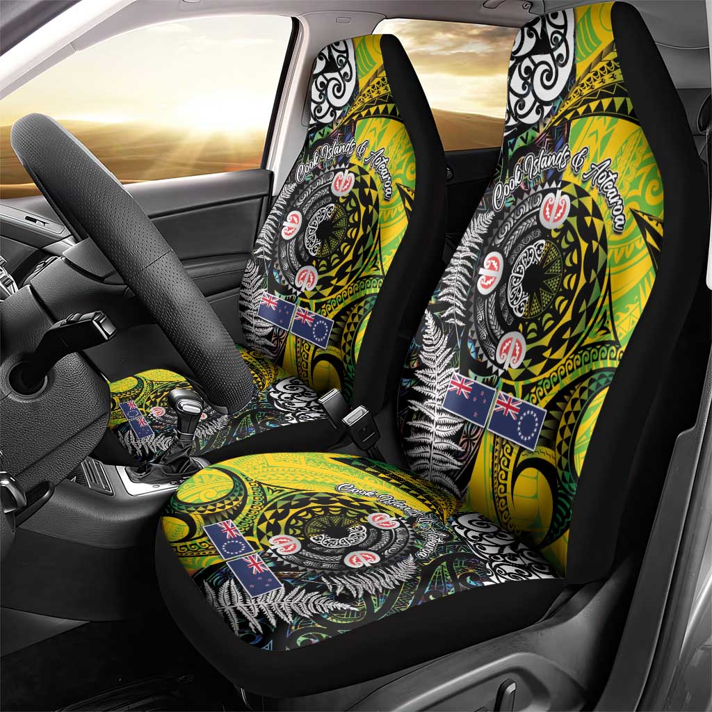 New Zealand and Cook Islands Together Car Seat Cover Tatau Art Tribal Pattern-Maori Tattoo with Fern and Paua Shell LT03 - Polynesian Pride