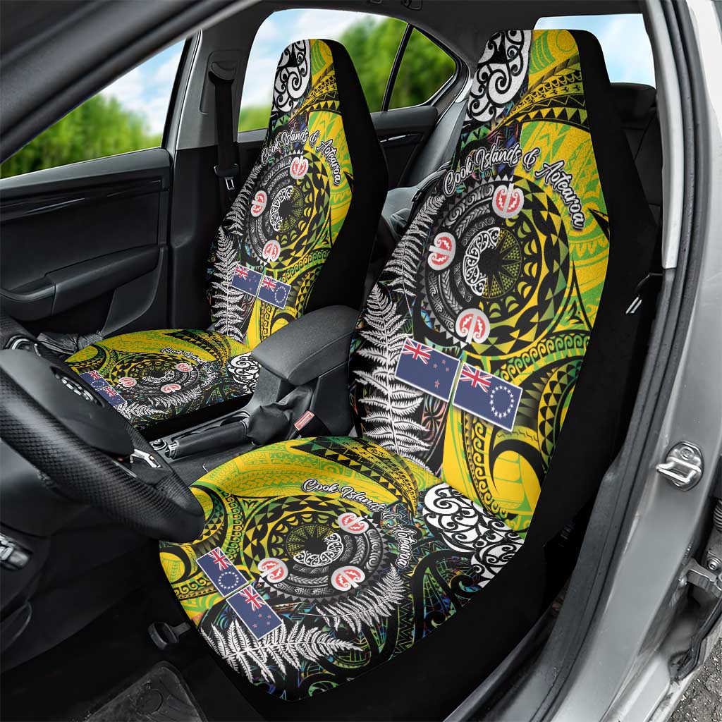 New Zealand and Cook Islands Together Car Seat Cover Tatau Art Tribal Pattern-Maori Tattoo with Fern and Paua Shell LT03 - Polynesian Pride