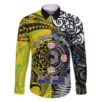 New Zealand and Cook Islands Together Family Matching Mermaid Dress and Hawaiian Shirt Tatau Art Tribal Pattern-Maori Tattoo with Fern and Paua Shell LT03 Dad's Shirt - Long Sleeve Art - Polynesian Pride