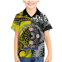 New Zealand and Cook Islands Together Family Matching Mermaid Dress and Hawaiian Shirt Tatau Art Tribal Pattern-Maori Tattoo with Fern and Paua Shell LT03 Son's Shirt Art - Polynesian Pride