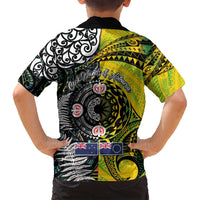 New Zealand and Cook Islands Together Family Matching Off Shoulder Maxi Dress and Hawaiian Shirt Tatau Art Tribal Pattern-Maori Tattoo with Fern and Paua Shell LT03 - Polynesian Pride