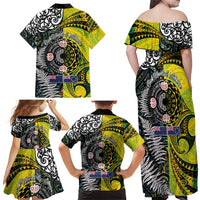 New Zealand and Cook Islands Together Family Matching Off Shoulder Maxi Dress and Hawaiian Shirt Tatau Art Tribal Pattern-Maori Tattoo with Fern and Paua Shell LT03 - Polynesian Pride