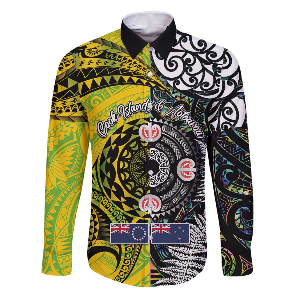 New Zealand and Cook Islands Together Family Matching Off Shoulder Short Dress and Hawaiian Shirt Tatau Art Tribal Pattern-Maori Tattoo with Fern and Paua Shell LT03 Dad's Shirt - Long Sleeve Art - Polynesian Pride